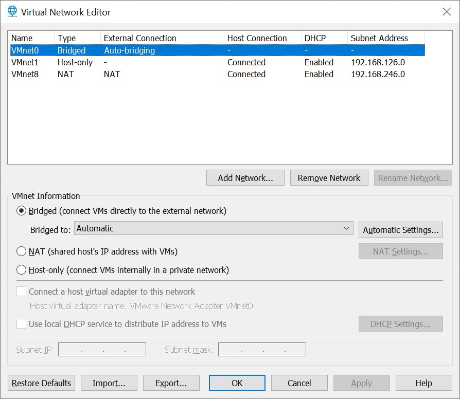 VMware Virtual Network Editor