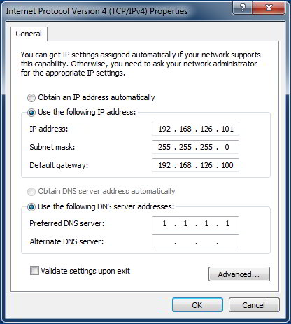 Windows network adapter settings