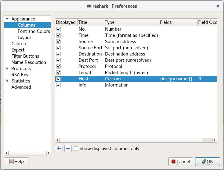 Wireshark Column Preferences