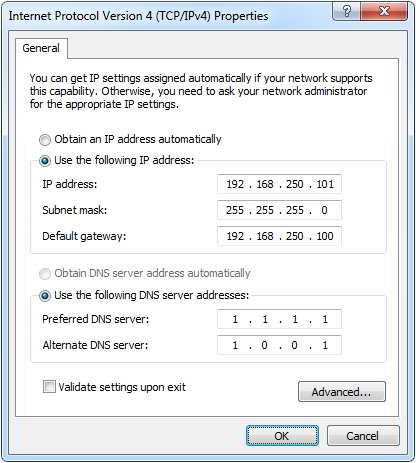 Windows network adapter settings